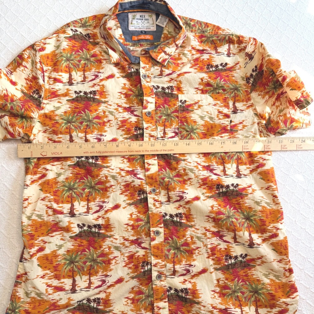 MBX Premium Goods Mens XL Paradise Shirt Orange Tropical Palm Tree Button Down - Picture 5 of 5